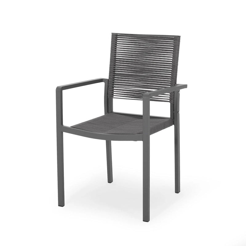 Chaises de salle à manger d'extérieur modernes en aluminium avec assise en corde (lot de 2), grises et gris foncé
