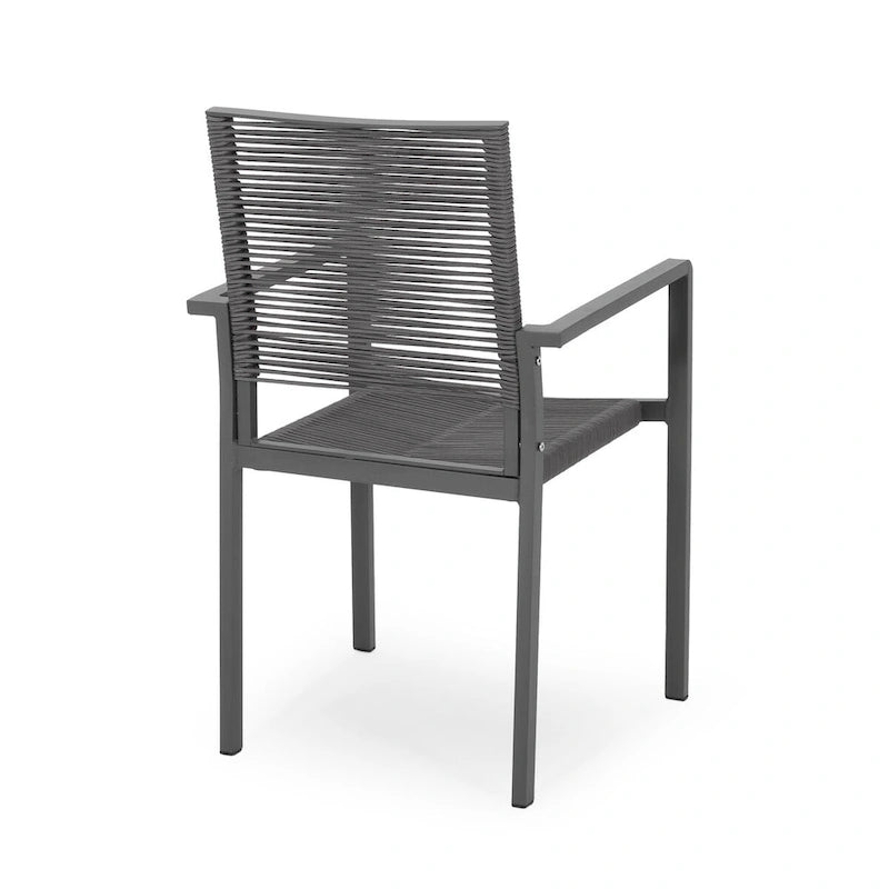 Chaises de salle à manger d'extérieur modernes en aluminium avec assise en corde (lot de 2), grises et gris foncé