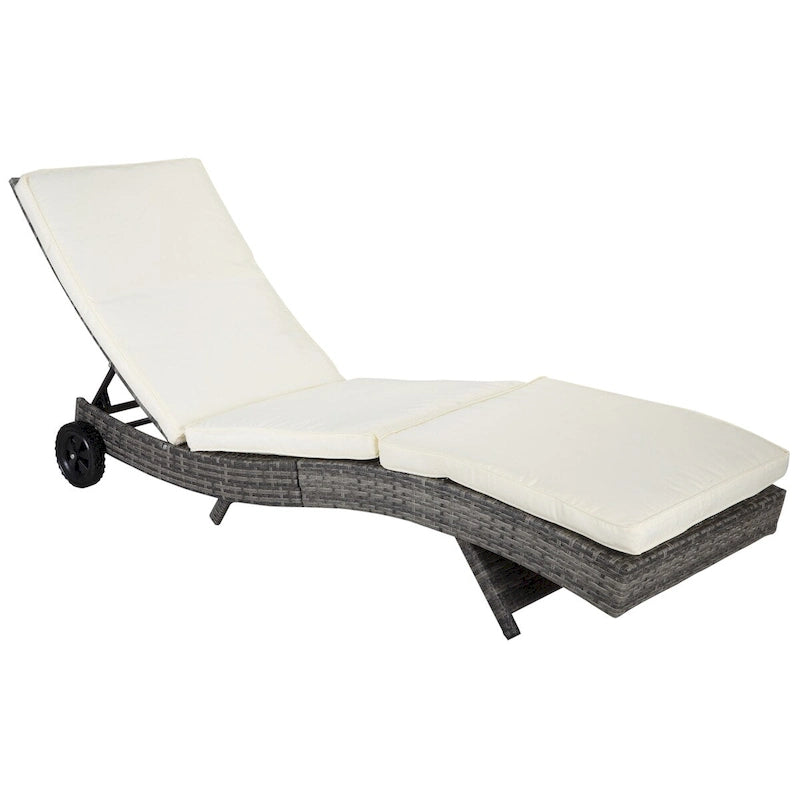 Chaise longue de piscine en osier, transat de terrasse rembourré avec dossier réglable sur 5 niveaux et roulettes pour faciliter le déplacement