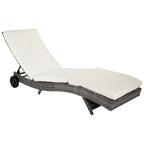 Chaise longue de piscine en osier, transat de terrasse rembourré avec dossier réglable sur 5 niveaux et roulettes pour faciliter le déplacement