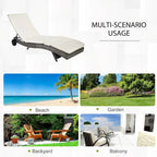 Chaise longue de piscine en osier, transat de terrasse rembourré avec dossier réglable sur 5 niveaux et roulettes pour faciliter le déplacement