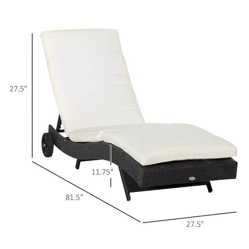 Chaise longue de piscine en osier, transat de terrasse rembourré avec dossier réglable sur 5 niveaux et roulettes pour faciliter le déplacement