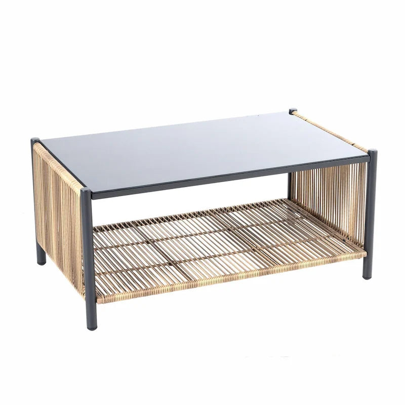 Nouvel ensemble de canapés de patio 4 pièces en résine tressée marron avec coussins gris