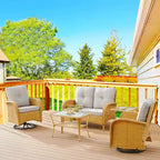 Ensemble de canapé en rotin avec 2 fauteuils à bascule - Jaune