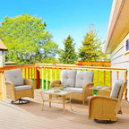 2 Glider Chairs with Rattan Sofa Set - Yellow