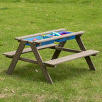 Table de jeu de pique-nique, table bac à sable avec trou pour parasol et 2 coffres de jeu.
