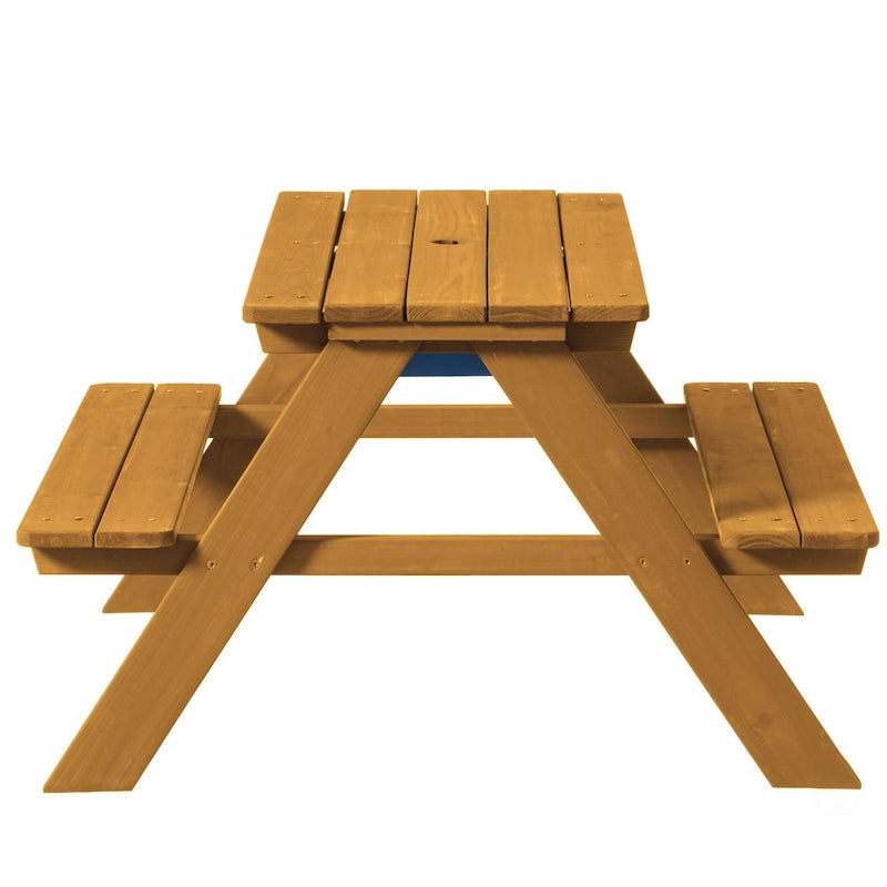 Table de jeu de pique-nique, table bac à sable avec trou pour parasol et 2 coffres de jeu.