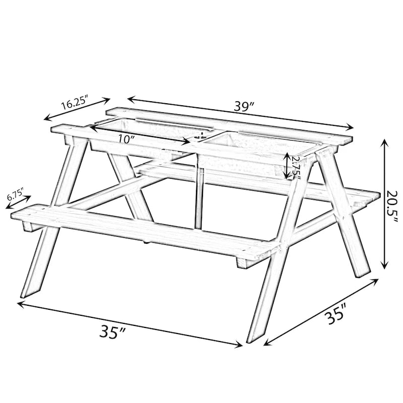 Table de jeu de pique-nique, table bac à sable avec trou pour parasol et 2 coffres de jeu.