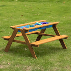 Table de jeu de pique-nique, table bac à sable avec trou pour parasol et 2 coffres de jeu.