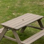 Table de jeu de pique-nique, table bac à sable avec trou pour parasol et 2 coffres de jeu.