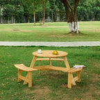 Ensemble table de pique-nique ronde d'extérieur avec bancs intégrés et trou pour parasol