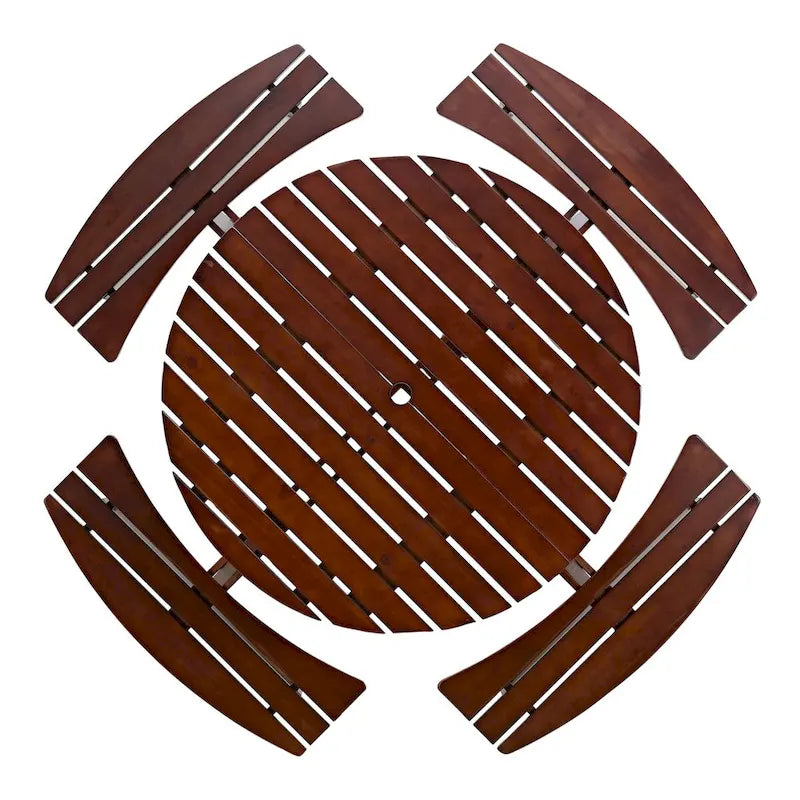 Ensemble table de pique-nique ronde d'extérieur avec bancs intégrés et trou pour parasol