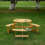 Ensemble table de pique-nique ronde d'extérieur avec bancs intégrés et trou pour parasol