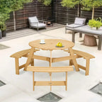 Ensemble table de pique-nique ronde d'extérieur avec bancs intégrés et trou pour parasol
