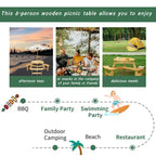 Ensemble table de pique-nique ronde d'extérieur avec bancs intégrés et trou pour parasol