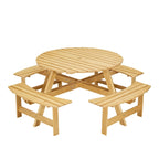 Ensemble table de pique-nique ronde d'extérieur avec bancs intégrés et trou pour parasol