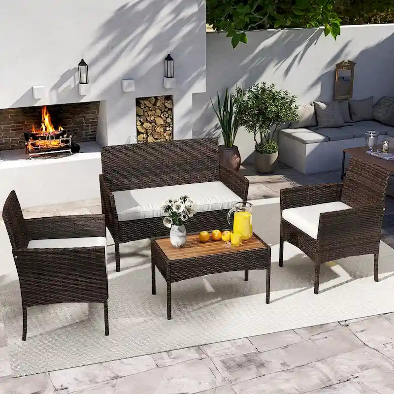 Ensemble bistro de patio Moasis 4 pièces, mobilier de jardin en rotin, canapé deux places, salon de conversation - 41,7 cm (L) x 18,6 cm (l) x 31,3 cm (H)