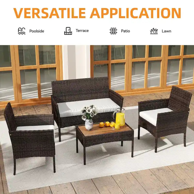 Ensemble bistro de patio Moasis 4 pièces, mobilier de jardin en rotin, canapé deux places, salon de conversation - 41,7 cm (L) x 18,6 cm (l) x 31,3 cm (H)