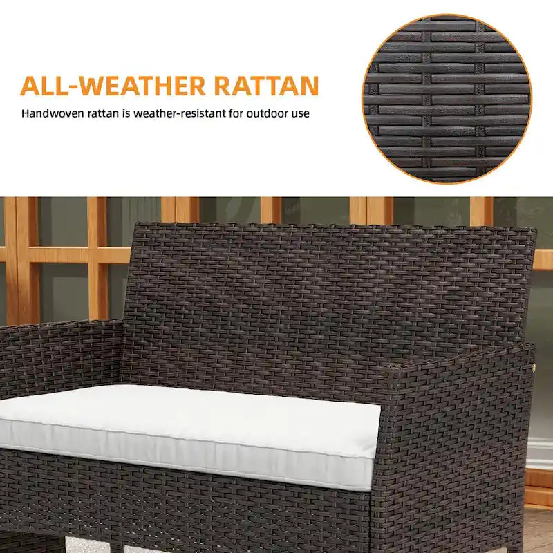 Ensemble bistro de patio Moasis 4 pièces, mobilier de jardin en rotin, canapé deux places, salon de conversation - 41,7 cm (L) x 18,6 cm (l) x 31,3 cm (H)