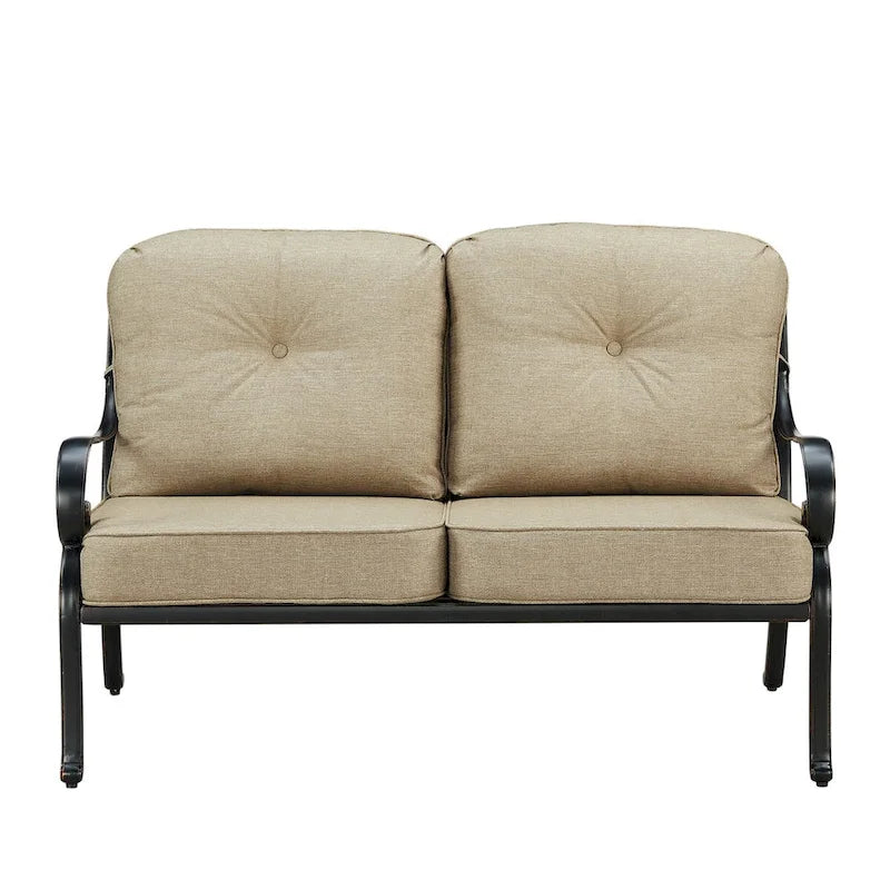 Canapé deux places profond en aluminium noir avec coussins