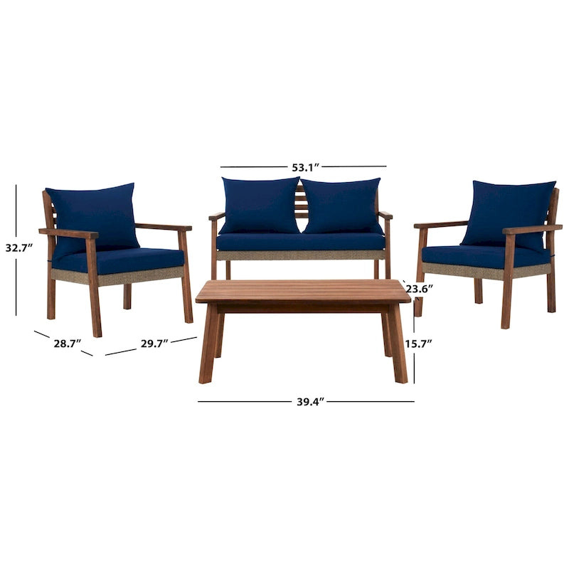 Ensemble de salon de jardin 4 pièces SAFAVIEH Reid - 53 cm (L) x 29 cm (P) x 33 cm (H)