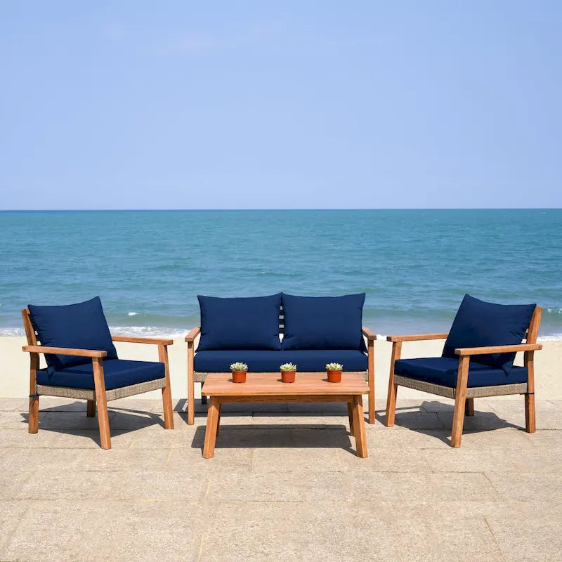 Ensemble de salon de jardin 4 pièces SAFAVIEH Reid - 53 cm (L) x 29 cm (P) x 33 cm (H)