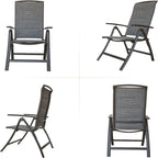 Ensemble de 2 chaises de patio pliantes, chaises de jardin inclinables en toile avec dossier haut réglable, chaises de salle à manger de patio (2 chaises)