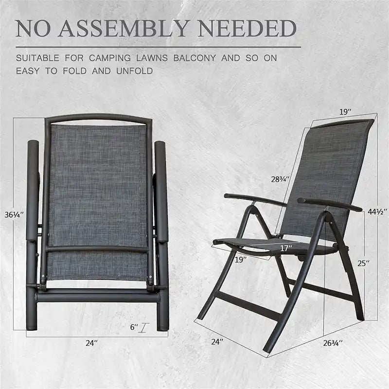 Ensemble de 2 chaises de patio pliantes, chaises de jardin inclinables en toile avec dossier haut réglable, chaises de salle à manger de patio (2 chaises)