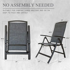 Ensemble de 2 chaises de patio pliantes, chaises de jardin inclinables en toile avec dossier haut réglable, chaises de salle à manger de patio (2 chaises)